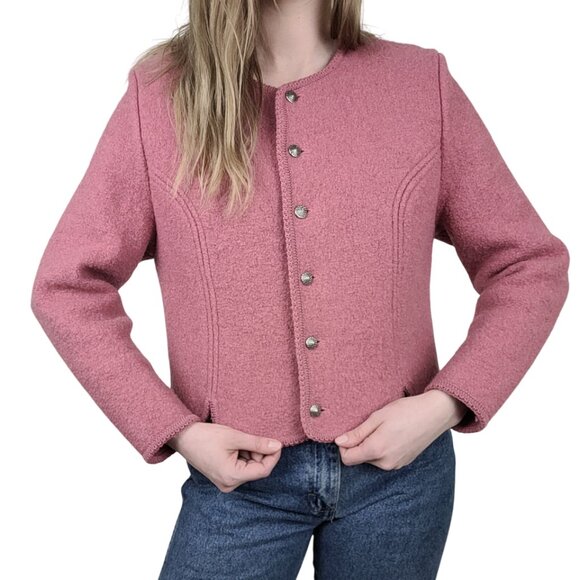 Vintage TALBOTS Mauve Pink Boiled Wool Jacket women's MED size 12 Button Front - Picture 2 of 9